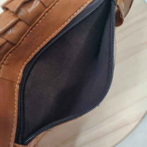 Akira Black Label Tan Leather Ruffled Clutch Purse w/Strap Small - Picture 10 of 13